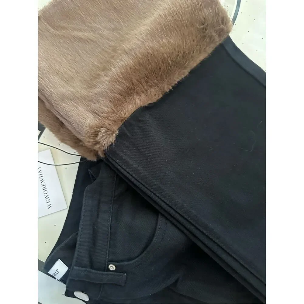 NWT WeWoreWhat Faux fur straight legs jeans Size 25